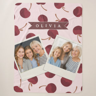 Personalised Aesthetic Cherry Pattern Name Gift Sherpa Blanket