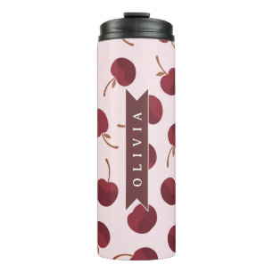 Personalised Aesthetic Cherry Pattern Name Gift Thermal Tumbler