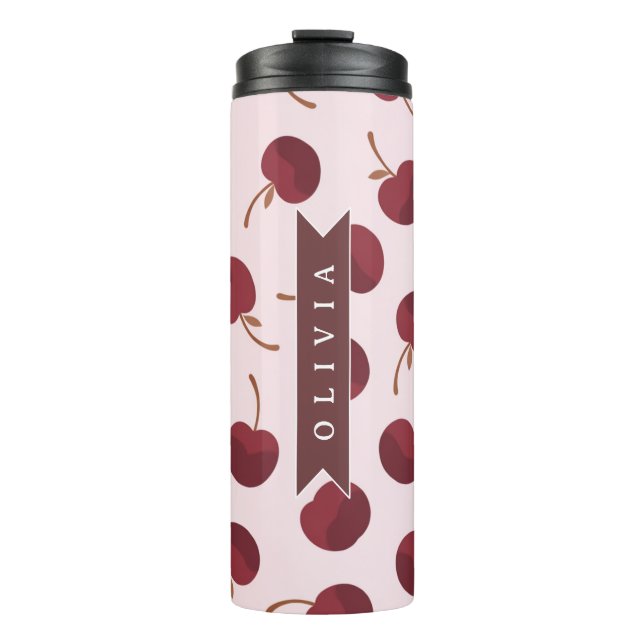Personalised Aesthetic Cherry Pattern Name Gift Thermal Tumbler (Front)
