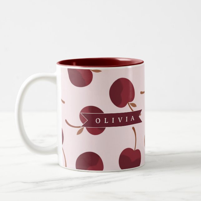 Personalised Aesthetic Cherry Pattern Name Gift Two-Tone Coffee Mug (Left)