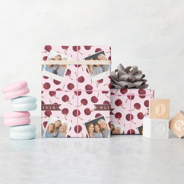 Personalised Aesthetic Cherry Pattern Name Gift Wrapping Paper (Baby Shower)