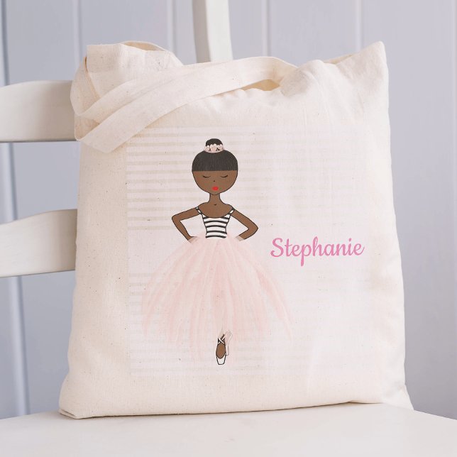 Personalised African American Ballerina in Pink Tote Bag (Creator Uploaded)