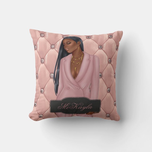 Personalised African-American CEO Boss Woman Cushion (Front)
