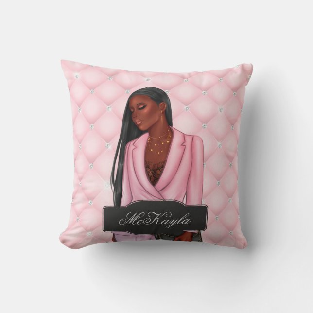 Personalised African-American CEO Boss Woman Throw Cushion (Front)