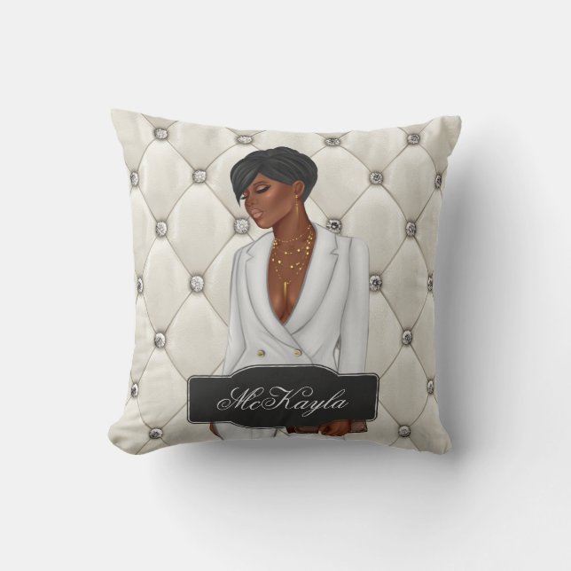 Personalised African-American CEO Boss Woman Throw Cushion (Front)
