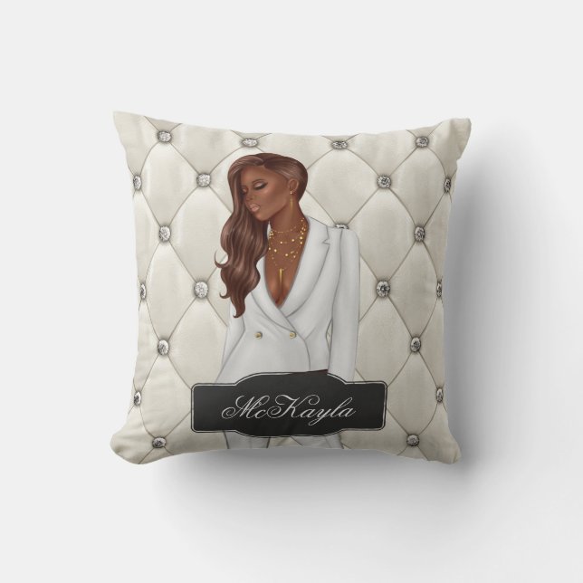 Personalised African-American CEO Boss Woman Throw Cushion (Front)