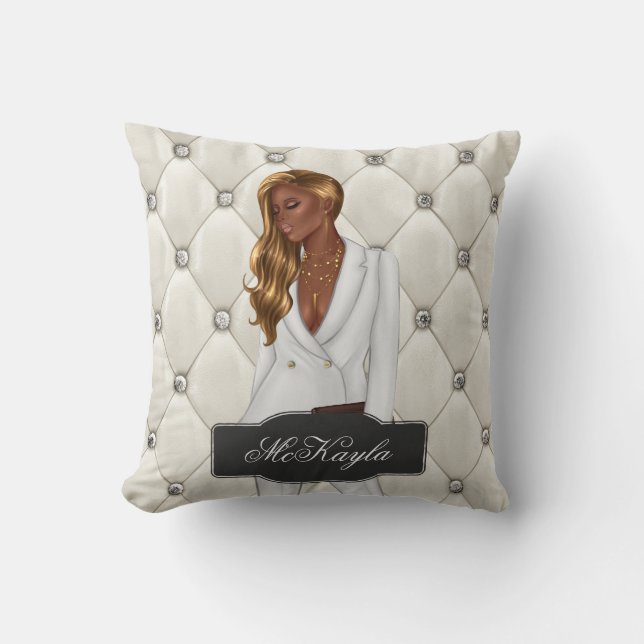 Personalised African-American CEO Boss Woman Throw Cushion (Front)