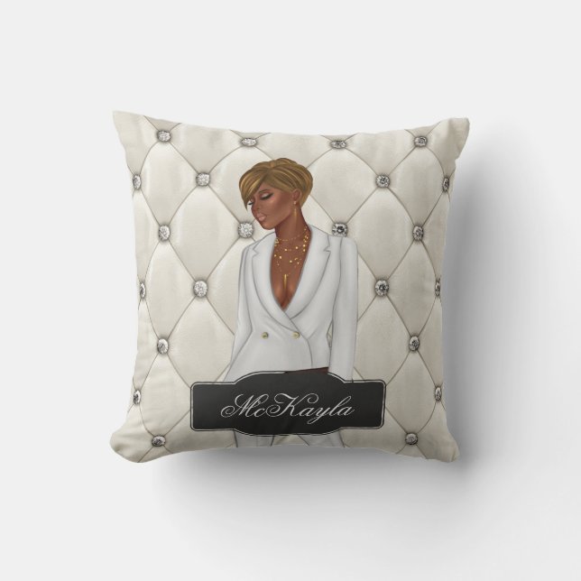 Personalised African-American CEO Boss Woman Throw Cushion (Front)
