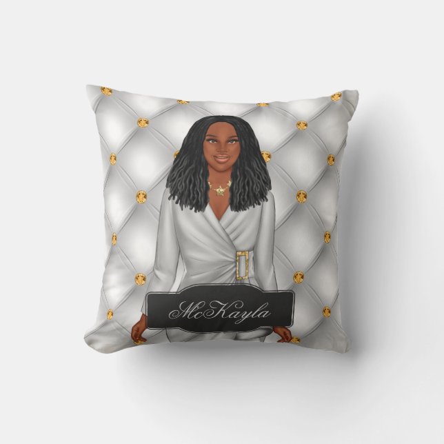 Personalised African-American Fashion Woman Cushion (Front)