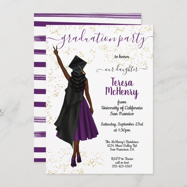 Personalised African American Girl Graduation Invitation (Front/Back)