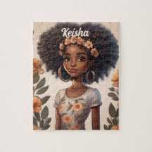 Personalised African American Girl Jigsaw Puzzle