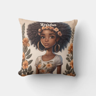Personalised African American Girl Pillow