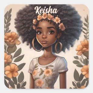 Personalised African American Girl Sticker