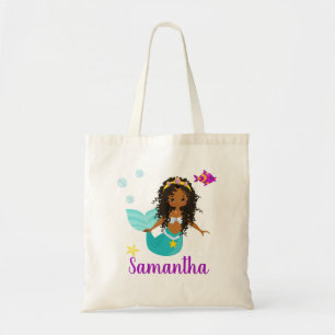 Personalised African American Mermaid Curly Hair Tote Bag
