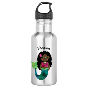 Personalised African American Mermaid Faux Foil 532 Ml Water Bottle