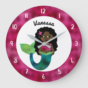 Personalised African American Mermaid Faux Foil Large Clock