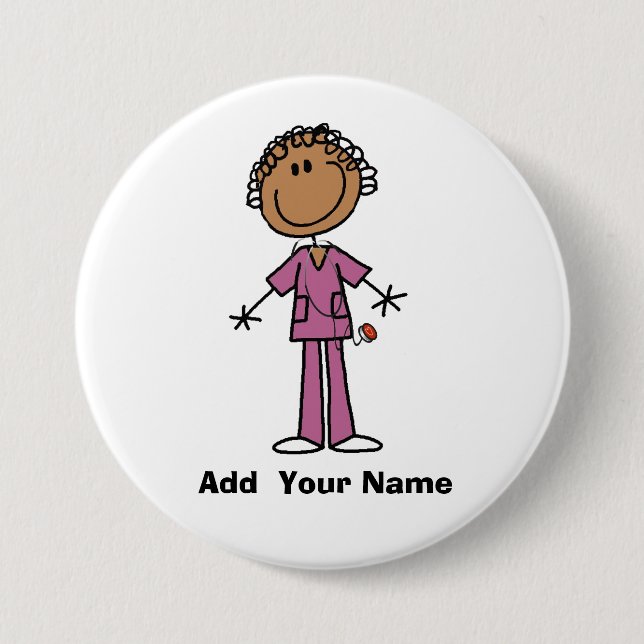 Personalised African American Nurse  Button (Front)