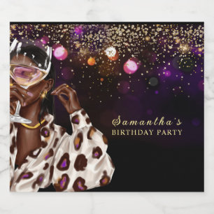 Personalised African American Woman Birthday Sparkling Wine Label