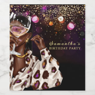 Personalised African American Woman Birthday Wine Label
