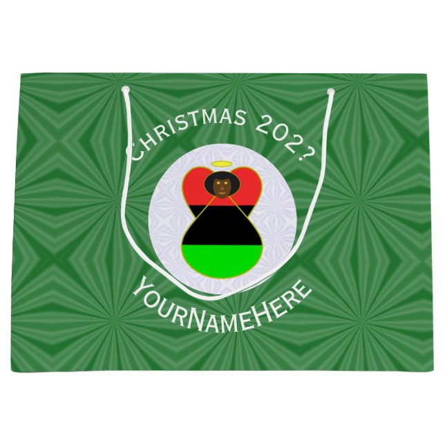 Personalised African Diaspora Angel Christmas Flag Large Gift Bag (Front)