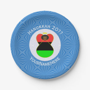 Personalised African Diaspora Angel Hanukkah Flag Paper Plate