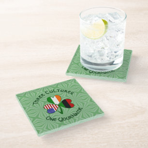 Personalised African Irish American Shamrock Glass Coaster