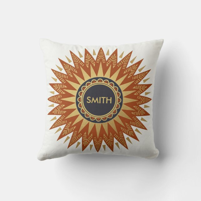 Personalised Afrohemian Geometric Sunburst Pillow (Back)