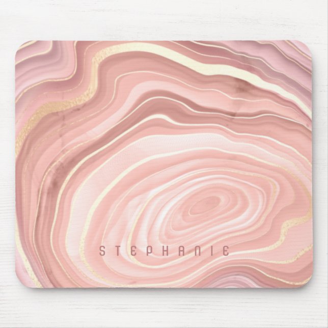 Personalised Agate Geode Blush Pink Gold Mouse Pad (Front)
