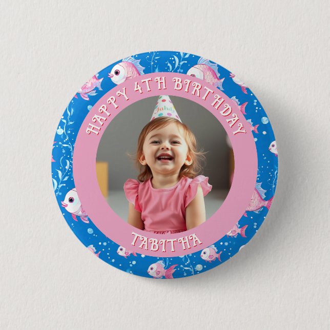 Personalised Age, Name and Photo Birthday  6 Cm Round Badge (Front)