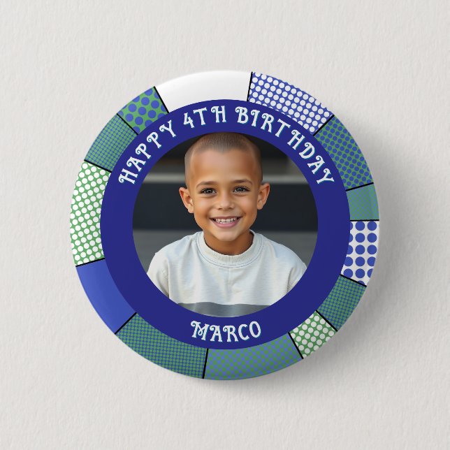 Personalised Age, Name and Photo Birthday  6 Cm Round Badge (Front)