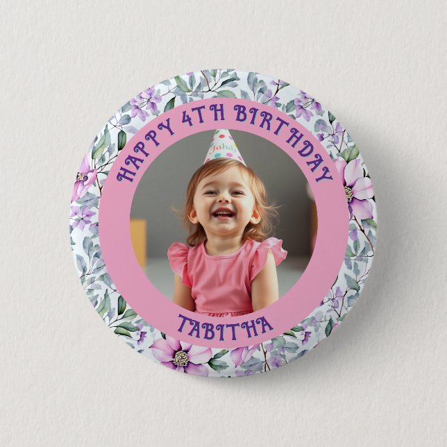Personalised Age, Name and Photo Birthday  6 Cm Round Badge (Front)