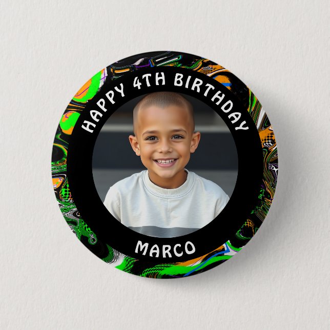 Personalised Age, Name and Photo Birthday  6 Cm Round Badge (Front)