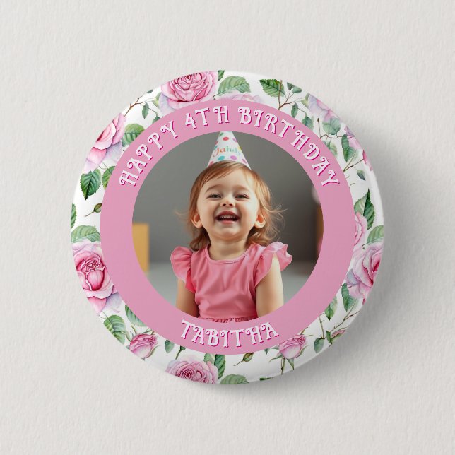 Personalised Age, Name and Photo Birthday  6 Cm Round Badge (Front)