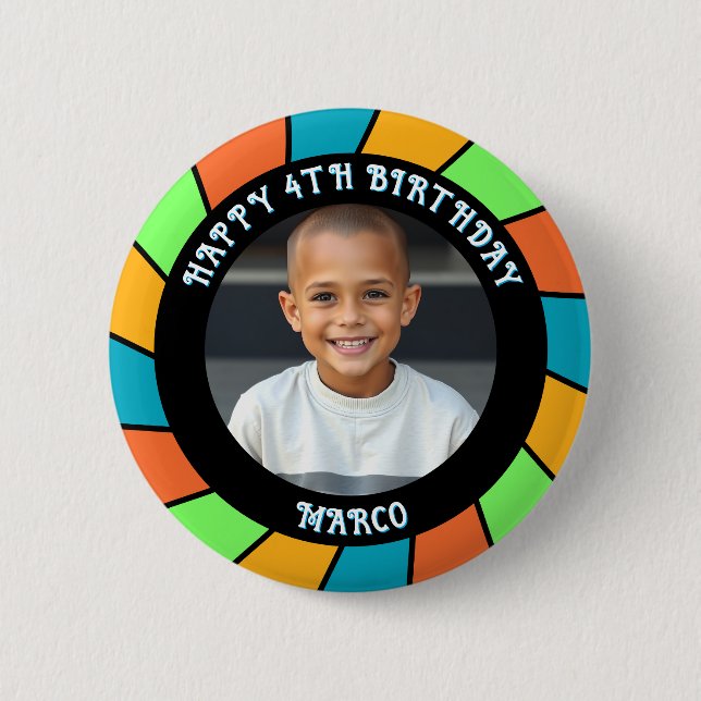 Personalised Age, Name and Photo Birthday  6 Cm Round Badge (Front)