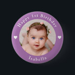 Personalised Age, Name And Photo Birthday Lavender 6 Cm Round Badge<br><div class="desc">Adorable personalised age,  name and photo birthday lavender button.</div>