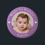 Personalised Age, Name And Photo Birthday Lavender 6 Cm Round Badge<br><div class="desc">Adorable personalised age,  name and photo birthday lavender button.</div>