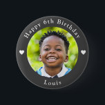 Personalised Age, Photo And Name Birthday Grey 6 Cm Round Badge<br><div class="desc">Adorable personalised age,  photo and name birthday dark grey button.</div>