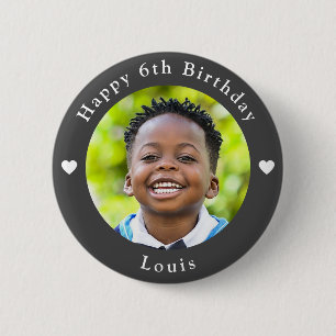 Personalised Age, Photo And Name Birthday Grey 6 Cm Round Badge