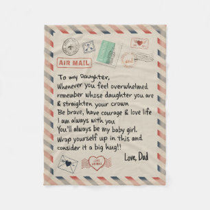 Personalised Air Mail Letter To My Daughter Throw  Fleece Blanket