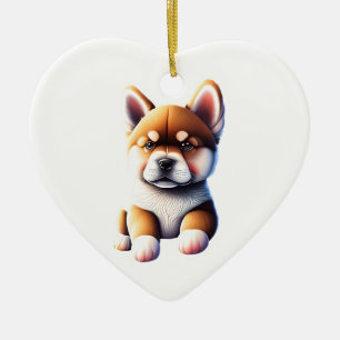 Personalised Akita Puppy Dog Heart Ceramic Ornament