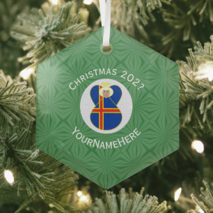 Personalised Ålander Angel Christmas Flag Glass Tree Decoration