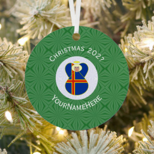Personalised Ålander Angel Christmas Flag Metal Tree Decoration
