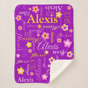 Personalised Alexis flowers and name text Sherpa Blanket