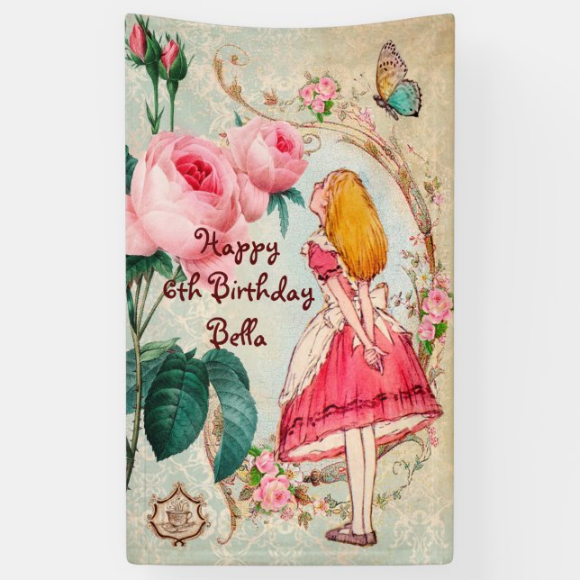 Personalised Alice in Wonderland Birthday Banner (Vertical)