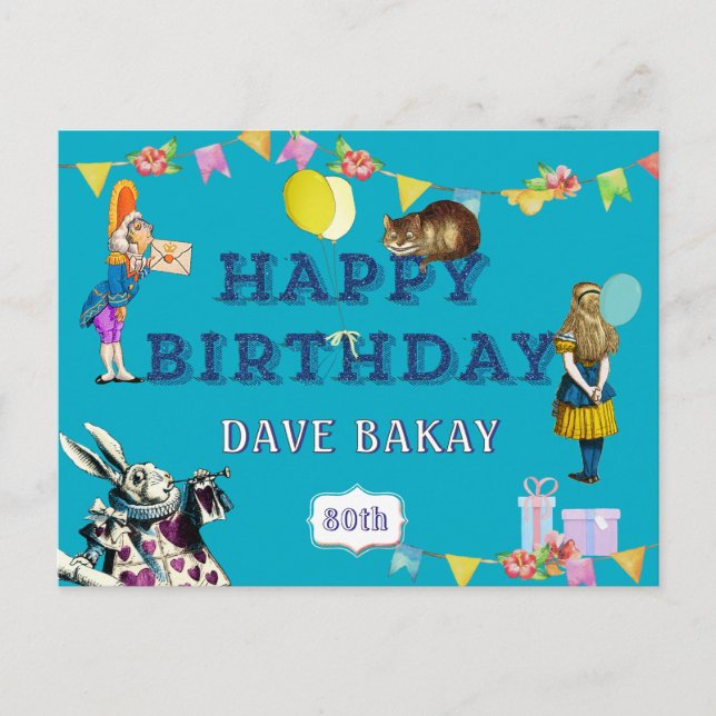 Personalised Alice Wonderland Happy Birthday Postcard (Front)