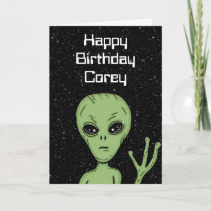 Personalised Alien, Out of this World Birthday Card