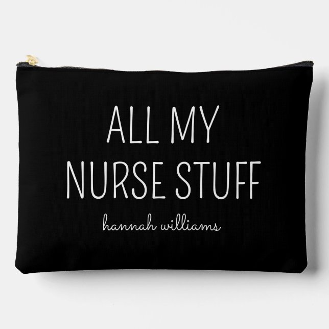 Personalised All My Nurse Stuff Chic Black Accessory Pouch (Front)