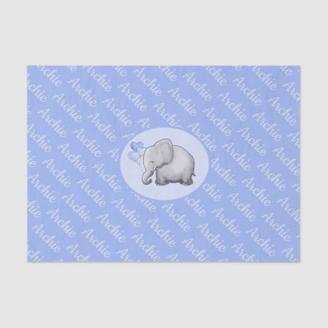 Personalised All-Over Name Cute Elephant Nursery Tissue Paper (Front)
