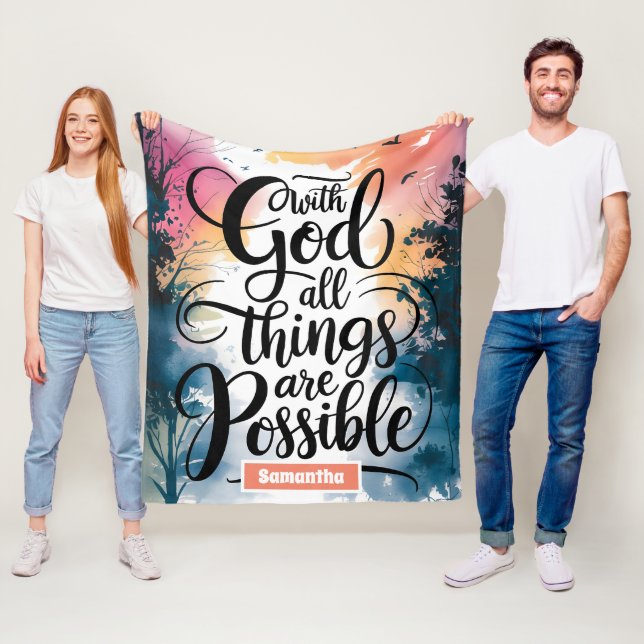 Personalised All Things Are Possible Christian Fleece Blanket (In Situ)
