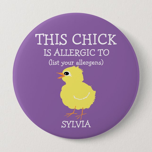 Personalised Allergy Alert Fluffy Yellow Chick 10 Cm Round Badge (Front)